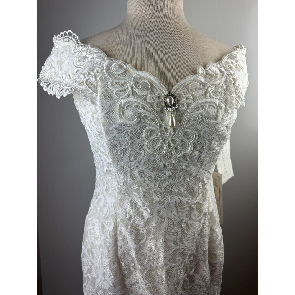 NWT Vintage Scott McClintock Lace Off The Shoulder Bridal Wedding Dress Size 12 - Picture 3 of 16